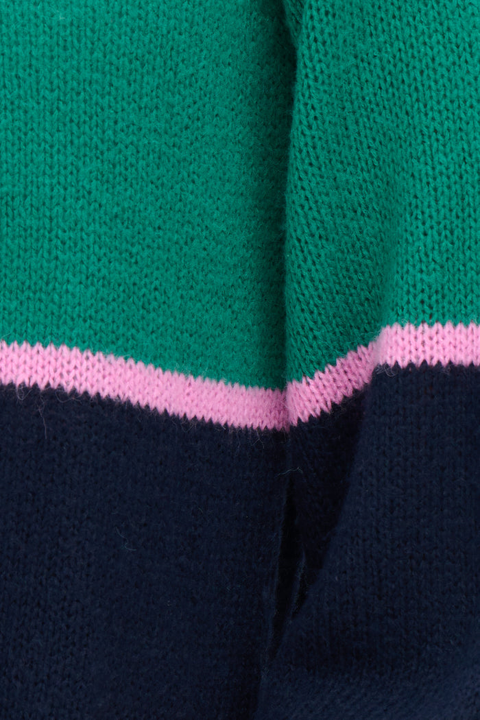 Yvette Cardigan - Green, Block Colour Stripes