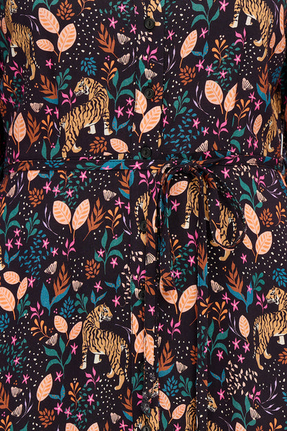 Zadie Shirt Dress - Black/Multi Jungle Tigers